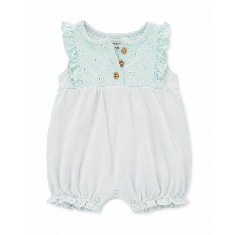 Carter's Newborn Baby Girl Eyelet Ruffle Romper Light Blue Mint NB